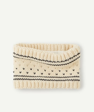 Outlet Tao Categories - BABY GIRLS' BEIGE RECYCLED FIBRE KNITTED SNOOD WITH GLITTER DETAILS