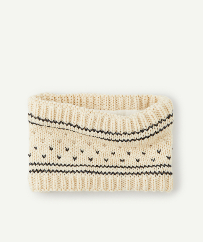 Knitwear accessories Tao Categories - BABY GIRLS' BEIGE RECYCLED FIBRE KNITTED SNOOD WITH GLITTER DETAILS