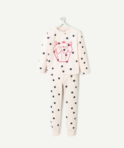 Pyjama Nouvelle Arbo   C - PYJAMA VELOURS FILLE EN FIBRES RECYCLÉES ROSE PÂLE À POIS