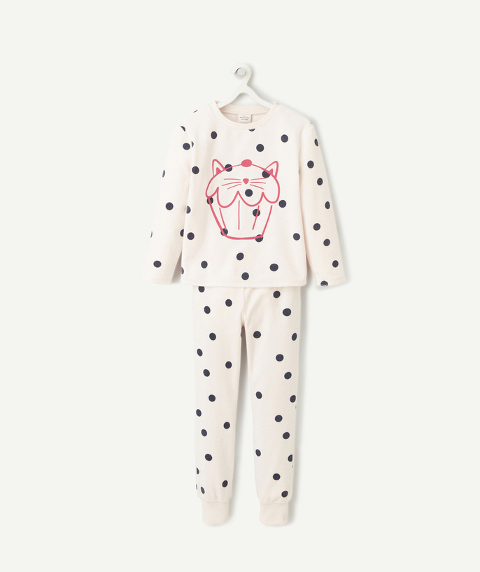Pyjama Categories Tao - PYJAMA VELOURS FILLE EN FIBRES RECYCLÉES ROSE PÂLE À POIS