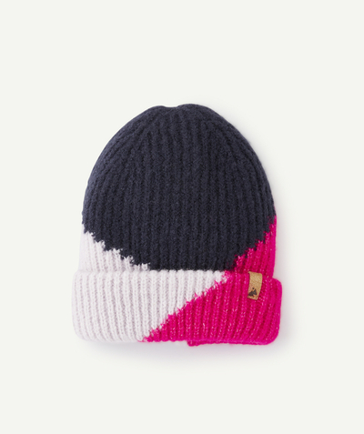 Knitwear accessories Nouvelle Arbo   C - GIRLS' BLUE, PINK AND MAUVE COLOURBLOCK KNITTED BEANIE HAT IN RECYCLED FIBRES