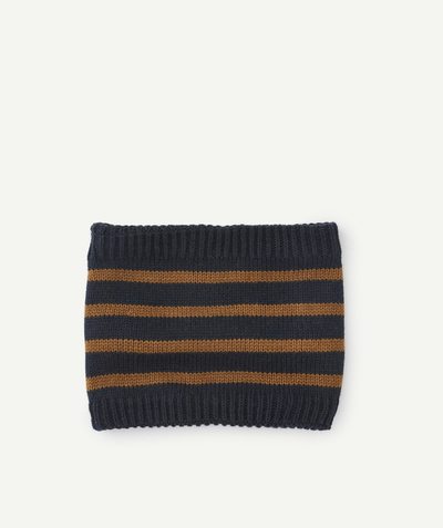 Knitwear accessories Nouvelle Arbo   C - BOYS' BROWN AND NAVY BLUE STRIPED NECK WARMER IN RECYCLED FIBRES