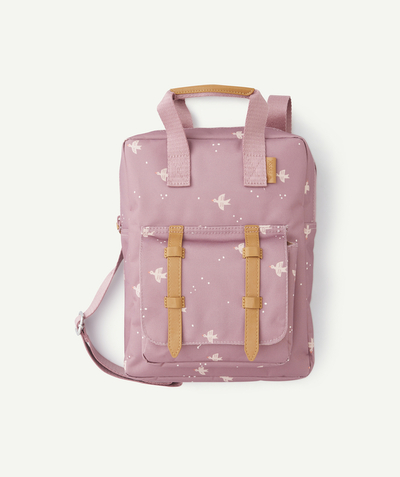 Back to school equipment Tao Categories - PINK BACKPACK WITH SWALLOW PRINT IN RECYCLED PLASTIC FOR KIDS