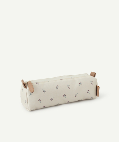 Back to school equipment Tao Categories - BEIGE PENCIL CASE WITH SMALL BERRIES PRINT IN RECYCLED PLASTIC FOR CHILDREN
