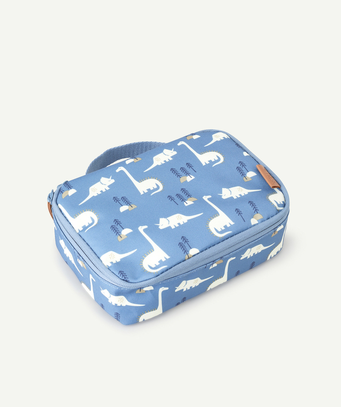 FRESK ® Tao Categories - BLUE COOLER BAG IN RECYCLED PLASTIC WITH A DINOSAUR PRINT