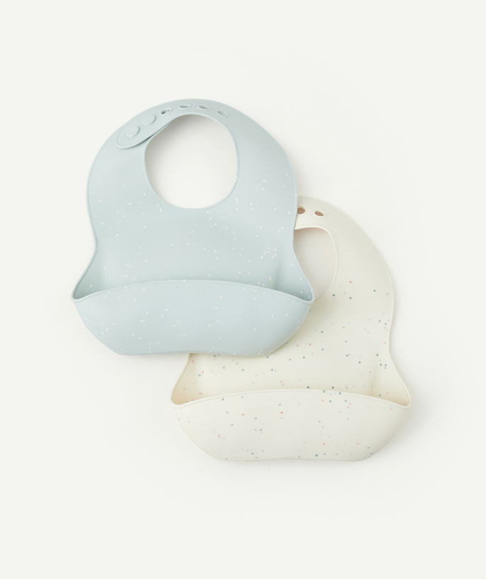 Bibs Tao Categories - SET OF 2 BLUE AND WHITE SILICONE BIBS