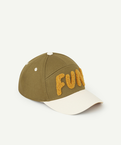 Boy Nouvelle Arbo   C - OLIVE GREEN CAP WITH A FUN MESSAGE IN BOUCLE