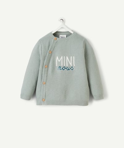 New collection Tao Categories - BABIES' GREEN KNITTED JUMPER WITH WHITE AND GREEN EMBROIDERED MESSAGE