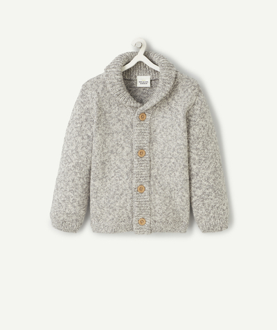 Baby boy Tao Categories - BABY BOYS' GREY MARL KNITTED CARDIGAN WITH BUTTONS
