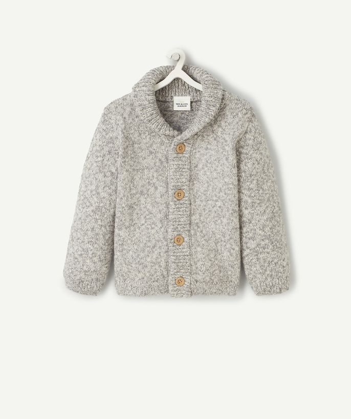Cardigan Tao Categories - BABY BOYS' GREY MARL KNITTED CARDIGAN WITH BUTTONS