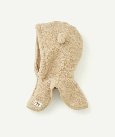 New collection Nouvelle Arbo   C - BABY BOYS' ZIP-UP HOOD AND COLLAR IN BEIGE SHERPA WITH EARS AND A PATCH