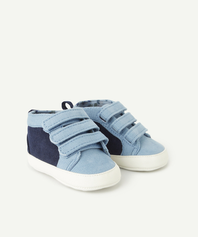 Baby boy Nouvelle Arbo   C - BABY BOYS' BLUE CORDUROY TRAINER-STYLE BOOTIES WITH VELCRO FASTENINGS