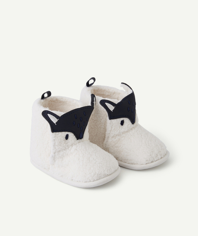 New collection Nouvelle Arbo   C - BABY BOYS' SHERPA SLIPPERS IN CREAM WITH A FOX DESIGN