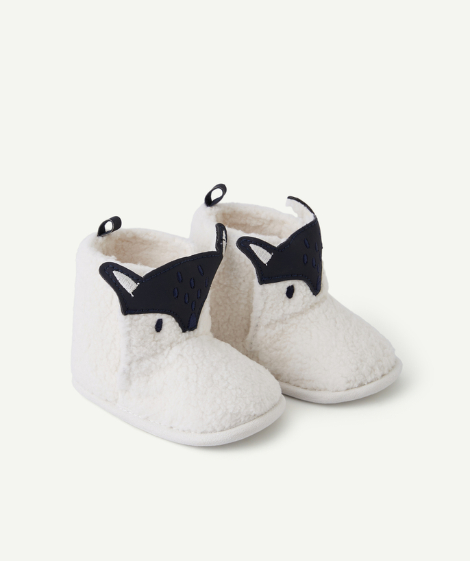 Christmas store Tao Categories - BABY BOYS' SHERPA SLIPPERS IN CREAM WITH A FOX DESIGN