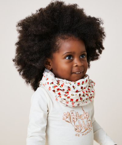 ECODESIGN Nouvelle Arbo   C - BABY GIRL SNOOD IN ORGANIC COTTON WITH A RED FLORAL PRINT