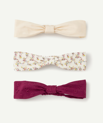 Baby girl Nouvelle Arbo   C - PACK OF 3 BABY GIRLS' HEADBANDS IN ECRU, PURPLE AND WHITE WITH FLORAL PRINT