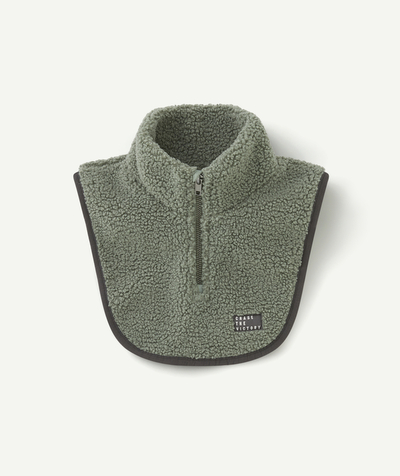 Boy Nouvelle Arbo   C - BOYS' ZIP-UP COLLAR IN GREEN SHERPA WITH A PATCH AND A MESSAGE