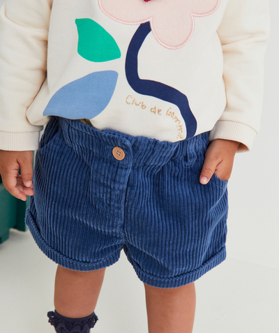Shorts - Skirt Tao Categories - BABY GIRLS' NAVY BLUE CORDUROY SHORTS IN ORGANIC COTTON