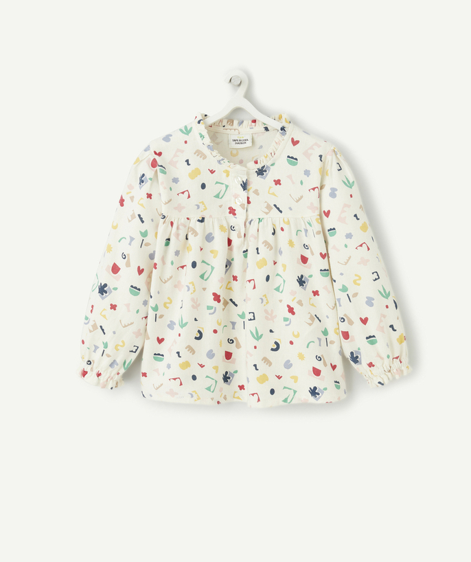 Shirt - Blouse Tao Categories - BABY GIRLS' WHITE BLOUSE WITH COLOURFUL GEOMETRIC SHAPES