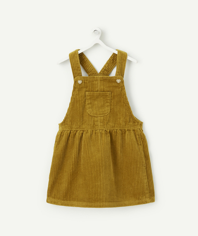 Dress Tao Categories - BABY GIRLS' PINAFORE DRESS IN OLIVE GREEN CORDUROY