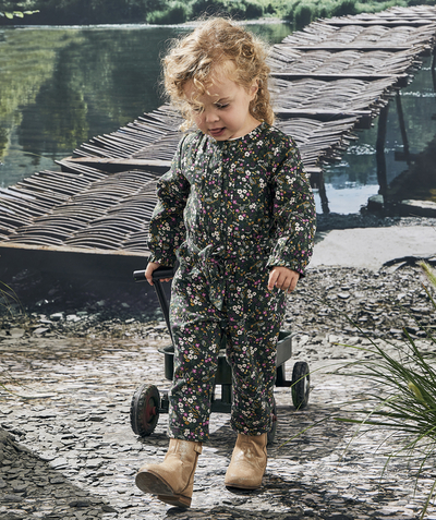 Jumpsuits - Dungarees Nouvelle Arbo   C - BABY GIRLS' DARK GREEN AND FLORAL PRINT COTTON JUMPSUIT