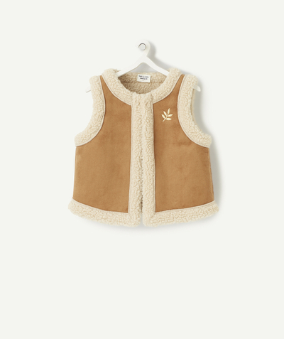Cardigan Nouvelle Arbo   C - BABY GIRLS' SLEEVELESS WAISTCOAT IN BEIGE AND BROWN SHERPA