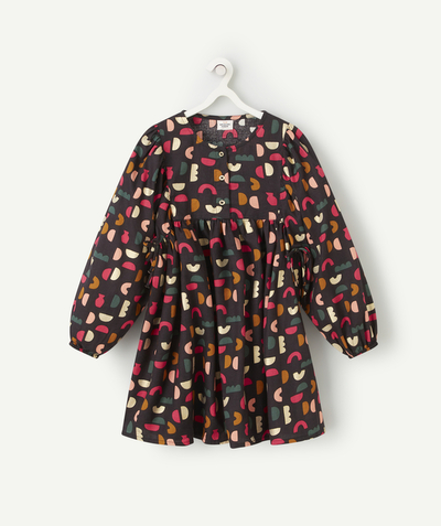 Outlet Nouvelle Arbo   C - GIRLS' LONG-SLEEVED BLACK COTTON AND COLOURED PRINT DRESS