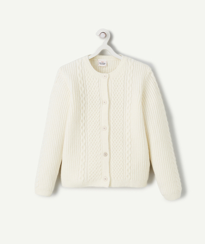 Pullover - Cardigan Nouvelle Arbo   C - GIRLS' CREAM CARDIGAN KNITTED IN RECYCLED FIBRES