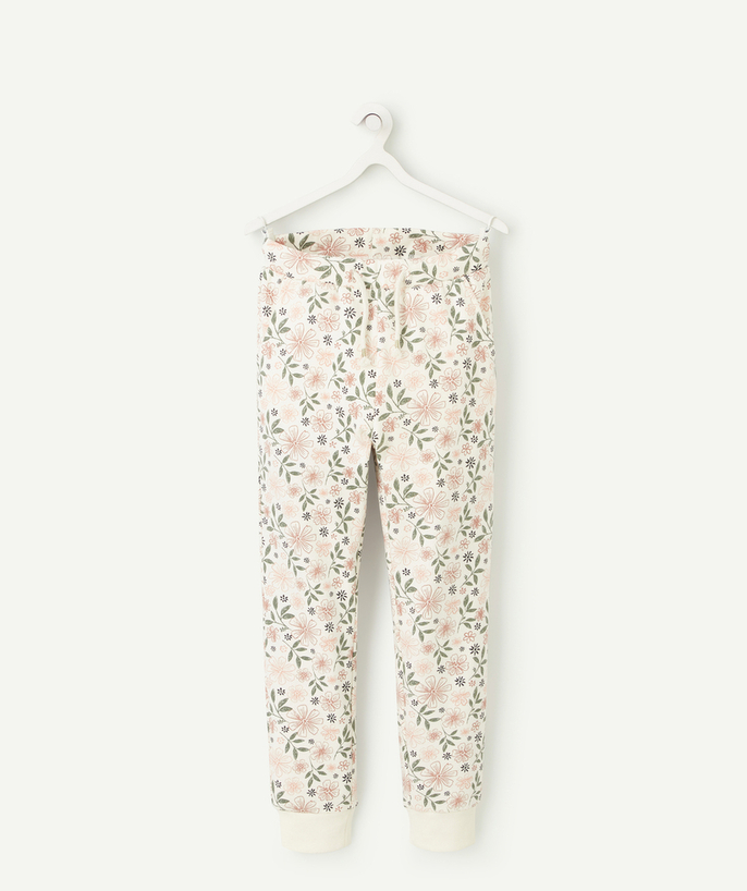 Trousers - jogging pants Tao Categories - GIRLS' CREAM JOGGING PANTS IN RECYCLED FIBRES WITH A FLORAL PRINT