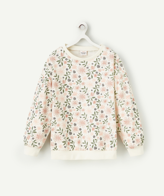 Girl Tao Categories - GIRLS' CREAM SWEATSHIRT IN RECYCLED FIBRES WITH A FLORAL PRINT
