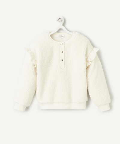 Clothing Nouvelle Arbo   C - GIRLS' CREAM SHERPA SWEATSHIRT WITH RUFFLED DETAILS
