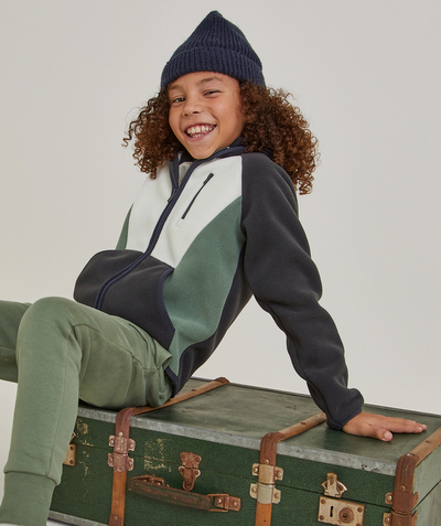 Hoodies, sweaters and cardigans: 50% on the 2nd* Nouvelle Arbo   C - BOYS' GREY WHITE AND GREEN COLOURBLOCK FLEECE JACKET