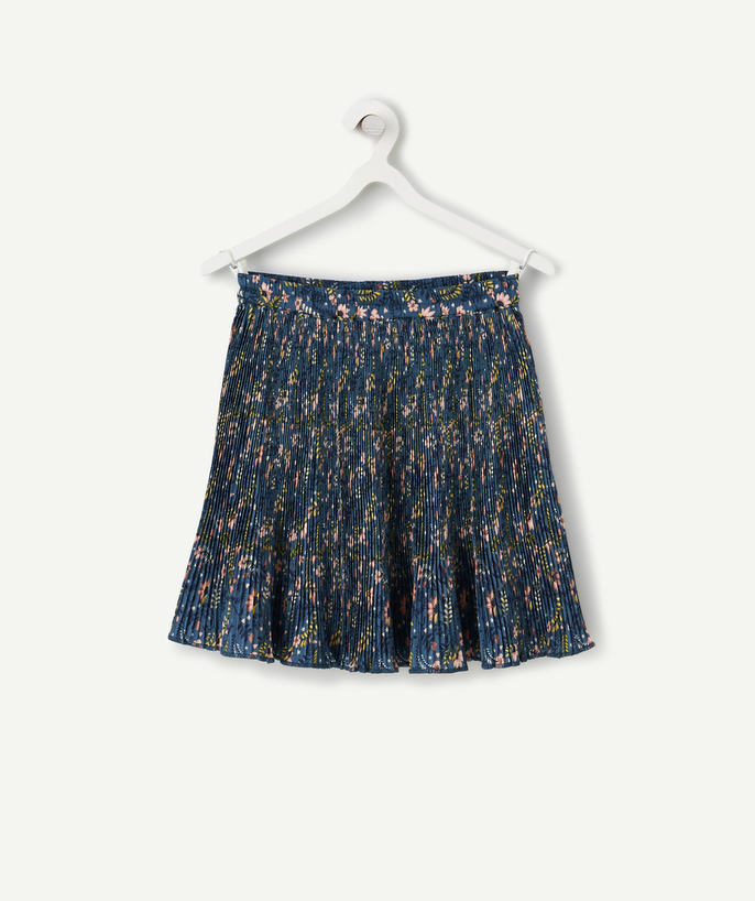 Outlet Tao Categories - SHORT GIRL'S SKIRT IN PLEATED RECYCLED FIBRES WITH FLORAL PRINT