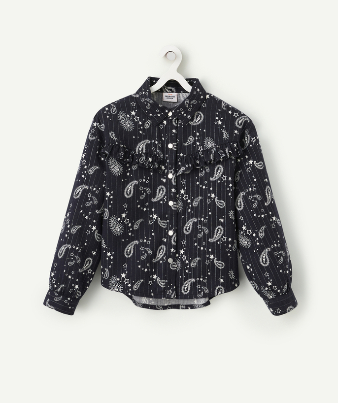 Outlet Tao Categories - BLACK GIRL'S SHIRT IN WHITE PAISLEY PRINT WITH PIPING
