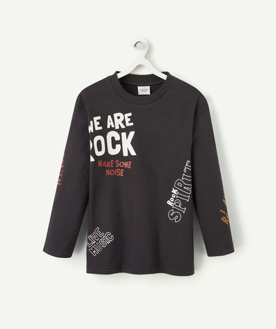 T-shirt Nouvelle Arbo   C - T-SHIRT GARÇON EN COTON BIO GRIS FONCÉ AVEC MESSAGES THÈME ROCK