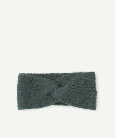 KNITWEAR ACCESSORIES Tao Categories - GIRLS' GREEN KNITTED HEADBAND IN RECYCLED FIBRES WITH A BOW