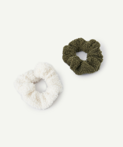 Accessories Nouvelle Arbo   C - GIRL'S KHAKI AND WHITE TERRY FABRIC SCRUNCHIES