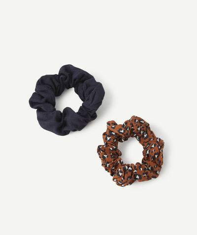 Accessories Nouvelle Arbo   C - SET OF TWO GIRLS' NAVY AND BROWN FLORAL PRINT HAIR SCRUNCHIES