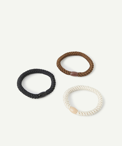 Accessories Nouvelle Arbo   C - SET OF THREE GIRLS' BLACK, BROWN AND WHITE BRAIDED SCRUNCHIES