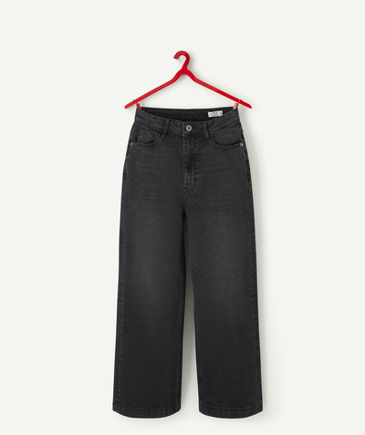 Trousers - Jeans Nouvelle Arbo   C - GIRLS' BLACK LOW IMPACT DENIM WIDE-LEG TROUSERS