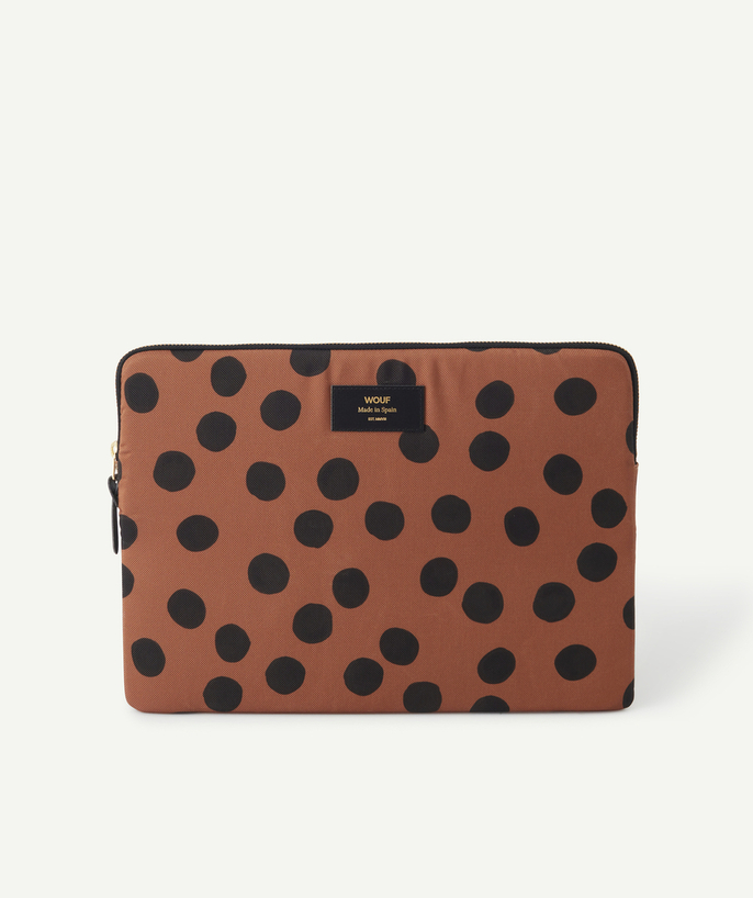 ECODESIGN Tao Categories - BROWN COMPUTER SLEEVE WITH POLKA DOTS 13 AND 14 INCHES