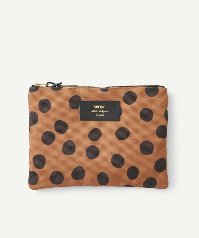 ECODESIGN Tao Categories - BROWN RECYCLED PLASTIC POUCH WITH POLKA DOTS