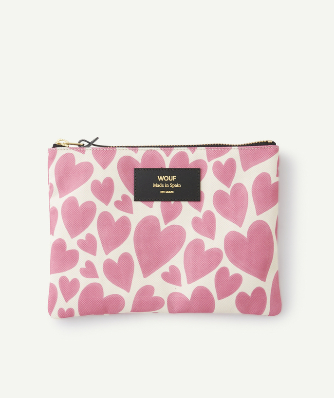 Christmas store Tao Categories - SMALL POUCH MADE OF RECYCLED FIBRES AND PRINTED WITH PINK HEARTS