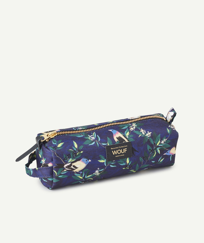 ECODESIGN Nouvelle Arbo   C - BLUE AND BIRD PRINT PENCIL CASE IN RECYCLED FIBRES 21 X 7 X 7 cm
