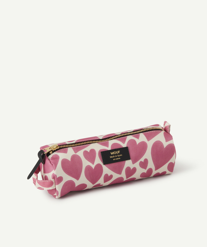 ECODESIGN Tao Categories - CASE IN RECYCLED FIBERS AND PRINTED WITH PINK HEARTS 21 X 7 X 7 CM
