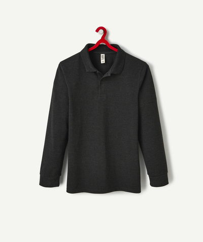 New collection Nouvelle Arbo   C - BOY'S DARK GREY LONG-SLEEVED POLO SHIRT IN RECYCLED FIBRES