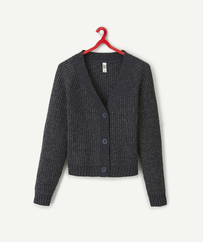 Swetry - Bluzy - rozpinane Kategorie TAO - DZIANINOWY KARDIGAN ZE SREBRNYMI DETALAMI DLA DZIEWCZYNKI
