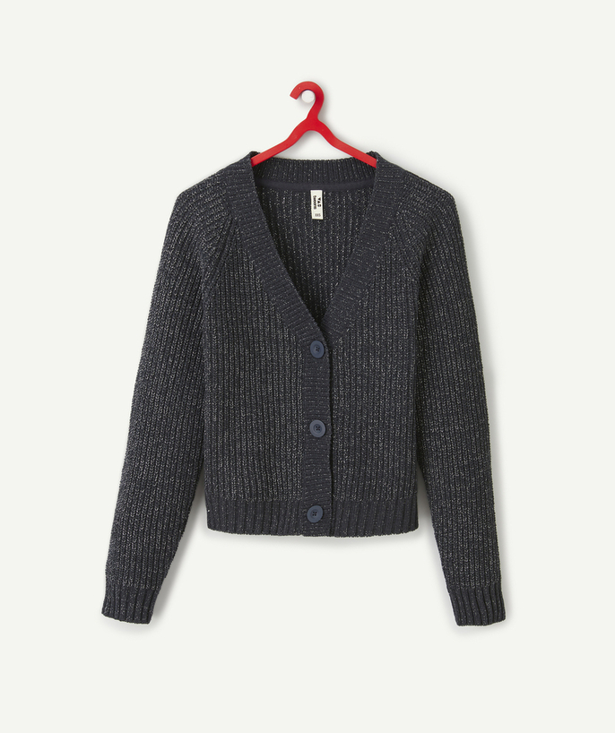 Pullover - Cardigan Nouvelle Arbo   C - GIRLS' KNITTED CARDIGAN WITH SILVER DETAILS