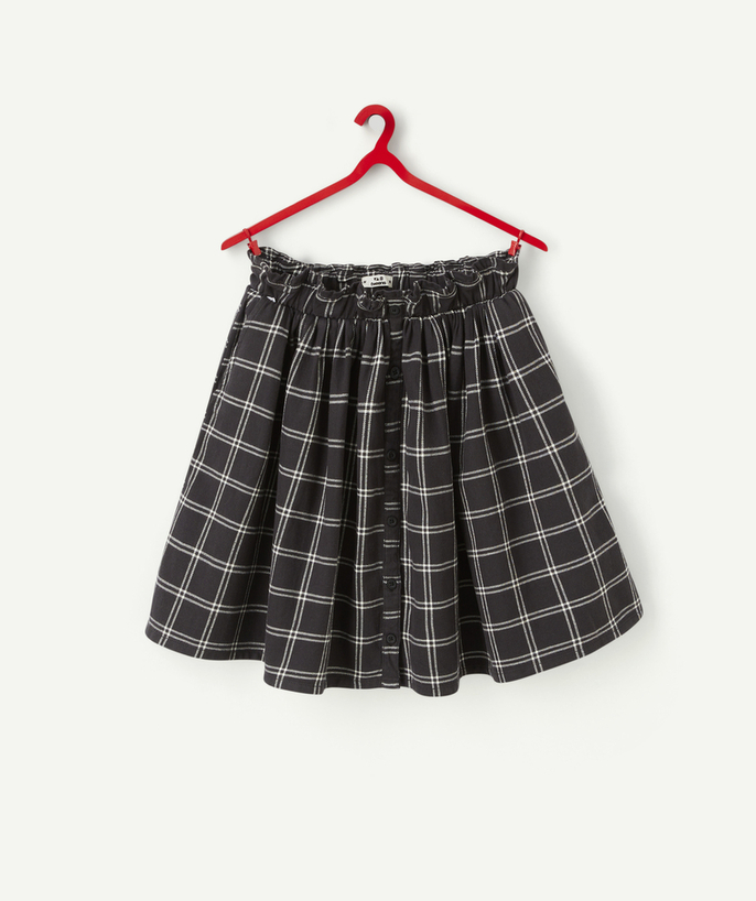Shorts - Skirt Tao Categories - GIRLS' RUFFLED SKIRT IN GREY AND WHITE CHECK PRINT