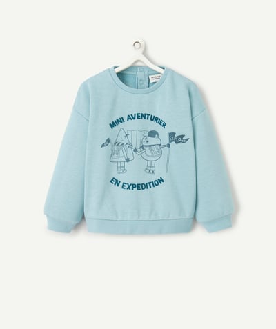 Outlet Tao Categories - BABY BOY BLUE RECYCLED FIBER SWEATSHIRT WITH MESSAGE AND ADVENTURERS